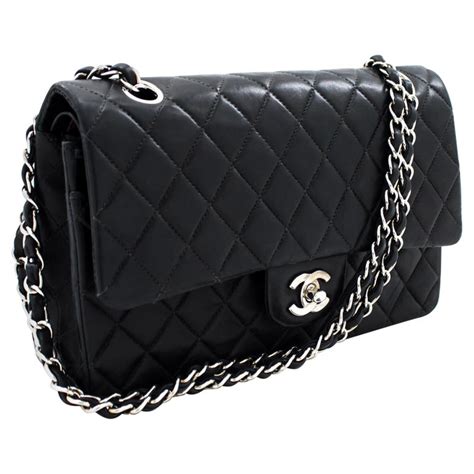 chanel quilted bag with chain|black chanel bag silver chain.